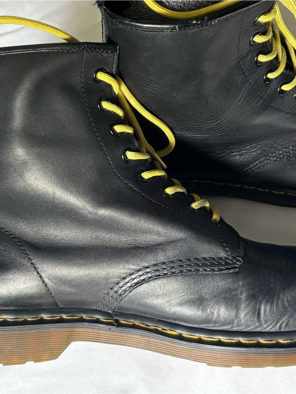 Dr. Martens Black Leather Boots with Yellow Laces